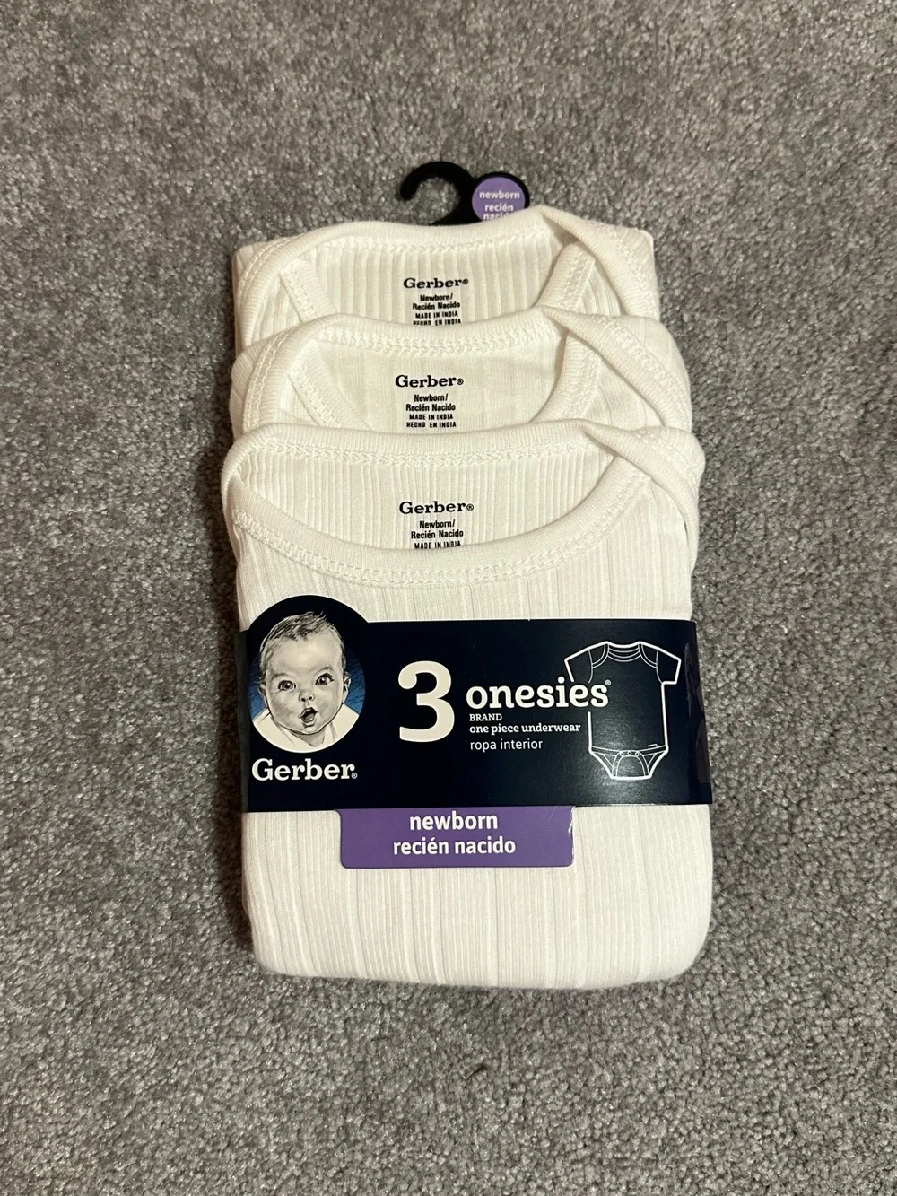 Gerber Baby - White Ribbed onesies bodysuit. (Pack of 3)- Newborn- NWT